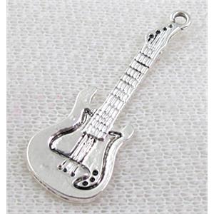 Guitar, Tibetan Silver Charms Non-Nickel, 14x40mm