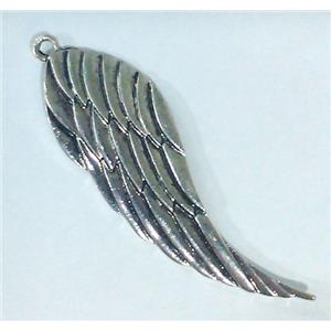 Tibetan Silver Feather pendant, lead free and nickel free, 16x52mm