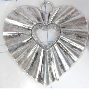 Tibetan Silver heart pendant, lead free and nickel free, 60x51mm