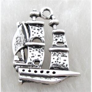 Tibetan Silver boat pendant, lead free and nickel free, 16x22mm