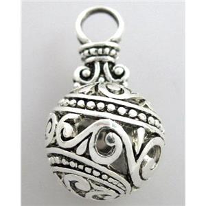 Hollow Tibetan Silver pendant, lead free and nickel free, 31x17mm