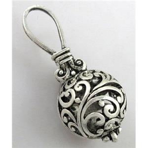 Hollow Tibetan Silver pendant, lead free and nickel free, 42x18mm