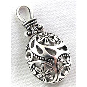 Hollow Tibetan Silver pendant, lead free and nickel free, 36x18mm