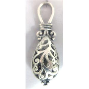 Hollow Tibetan Silver pendant, lead free and nickel free, 43x13mm