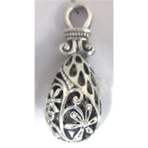 Hollow Tibetan Silver pendant, lead free and nickel free, 35x13mm