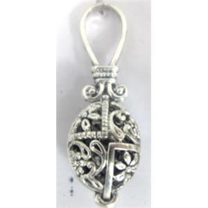 Hollow Tibetan Silver pendant, lead free and nickel free, 40x13mm