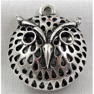 Hollow Tibetan Silver owl pendant, lead free and nickel free, 28x25mm