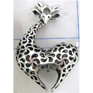 Hollow Tibetan Silver giraffe pendant, lead free and nickel free, 47x31mm