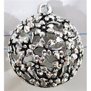 Hollow Tibetan Silver pendant, lead free and nickel free, 25x25mm