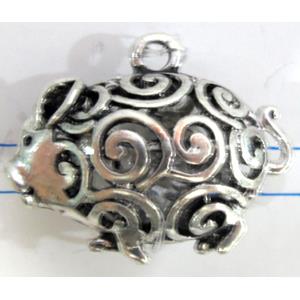 Hollow Tibetan Silver pig pendant, lead free and nickel free, 28x22mm