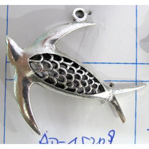 Tibetan Silver Dolphin pendants, Non-Nickel, 40x36mm