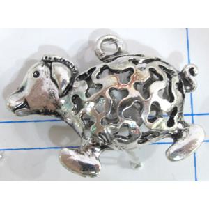 Hollow Tibetan Silver pendant, lead free and nickel free, 33x25mm