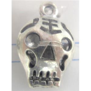 hollow Skull pendants, Tibetan Silver, Non-Nickel, 23x15mm