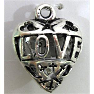 Tibetan Silver LOVE Heart Charms pendants, Non-Nickel, 19x15mm