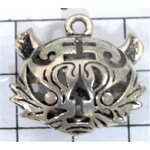 Hollow Tibetan Silver tiger pendant, lead free and nickel free, 23x22mm