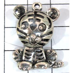 Tibetan Silver Hollow Tiger Pendants, Non-Nickel, 28x22mm