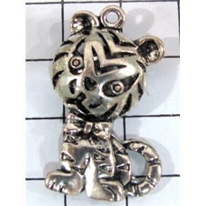 Tibetan Silver Tiger pendants, Non-Nickel, 32x19mm