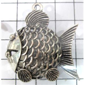 Hollow Tibetan Silver fish pendant, lead free and nickel free, 38x35mm