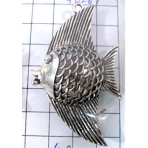 Hollow Tibetan Silver fish pendant, lead free and nickel free, 60x37mm