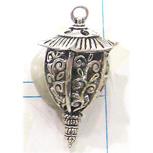 Hollow Tibetan Silver pendant, lead free and nickel free, 20x45mm