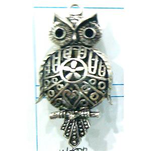 Hollow Tibetan Silver owl pendant, lead free and nickel free, 29x55mm