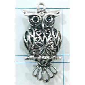 Hollow Tibetan Silver owl pendant, lead free and nickel free, 26x51mm