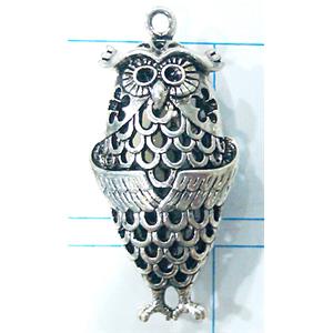 Hollow Tibetan Silver owl pendant, lead free and nickel free, 25x52mm