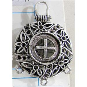 Hollow Tibetan Silver pendant, lead free and nickel free, 31mm dia