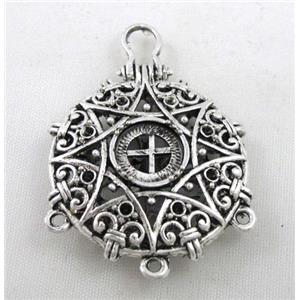 Hollow Tibetan Silver pendant, lead free and nickel free, 30mm dia