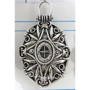 Hollow Tibetan Silver pendant, lead free and nickel free, 26x36mm