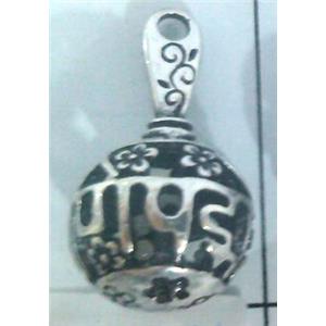 Tibetan Silver hollow pendant, lead free and nickel free, approx 9mm ball