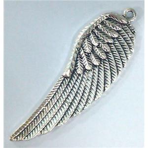 Tibetan Silver feather pendant, lead free and nickel free, 17x52mm