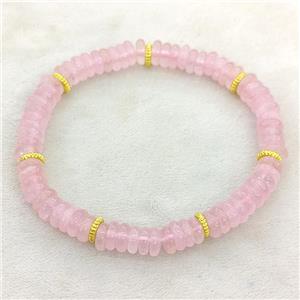 Natural Pink Rose Quartz Heishi Bracelet Stretchy, approx 6mm