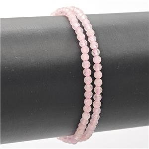 Natural Pink Rose Quartz Bracelet Faceted Round Stretchy, approx 3-3.5mm