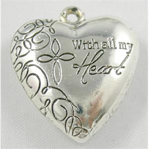 CCB Antique Silver Plastic Heart Pendant, Nickel Free, 25mm wide, approx 140pcs