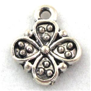 Tibetan Silver clover pendants, Zn Alloy, 12x14mm