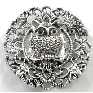 Tibetan Silver Owl charm, Lead and nickel Free, 35mm dia