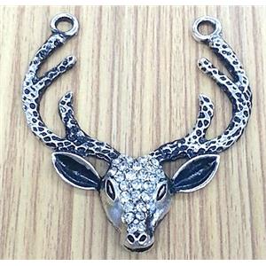 tibetan silver wapiti pendant, Non-Nickel, with rhinestone, approx 55x55mm