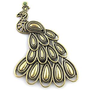 Peacock, tibetan silver pendant, non-nickel, 50x85mm