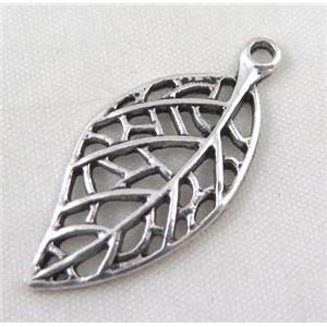 Tibetan silver leaf pendant, Non-nickel, approx 15x33mm