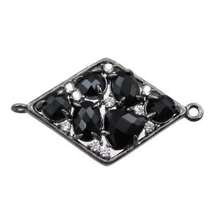 copper polygon connector paved zircon with crystal glass, hollow, black plated, approx 19-25mm
