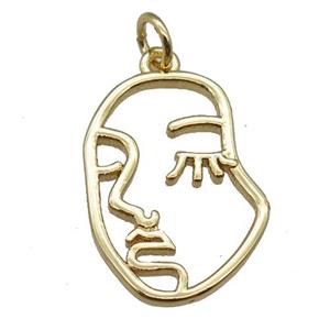copper face pendant, gold plated, approx 14-20mm