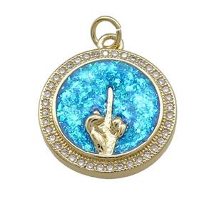 Copper Circle Pendant Pave Blue Fire Opal Zircon Hand 18K Gold Plated, approx 18mm