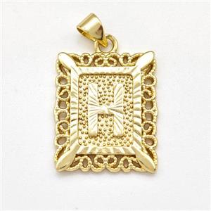Copper Letter-H Pendant Frame Gold Plated, approx 18-21mm