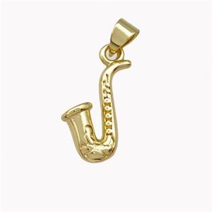Saxophone Charms Copper Pendant Gold Plated, approx 13-16mm