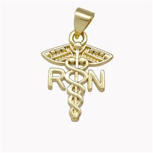 RN Nurse Caduceus Charms Copper Pendant Gold Plated, approx 14-16mm