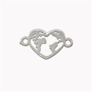 Copper Heart Connector Globe Maps Platinum Plated, approx 10-13mm
