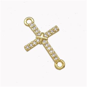 Copper Cross Connector Pave Zirconia Gold Plated, approx 12-15mm