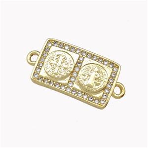 Virgin Mary Charms Copper Rectangle Connector Pave Zirconia Gold Plated, approx 9-15mm