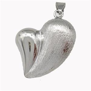 Copper Heart Pendant Brushed Hollow Platinum Plated, approx 28-33mm